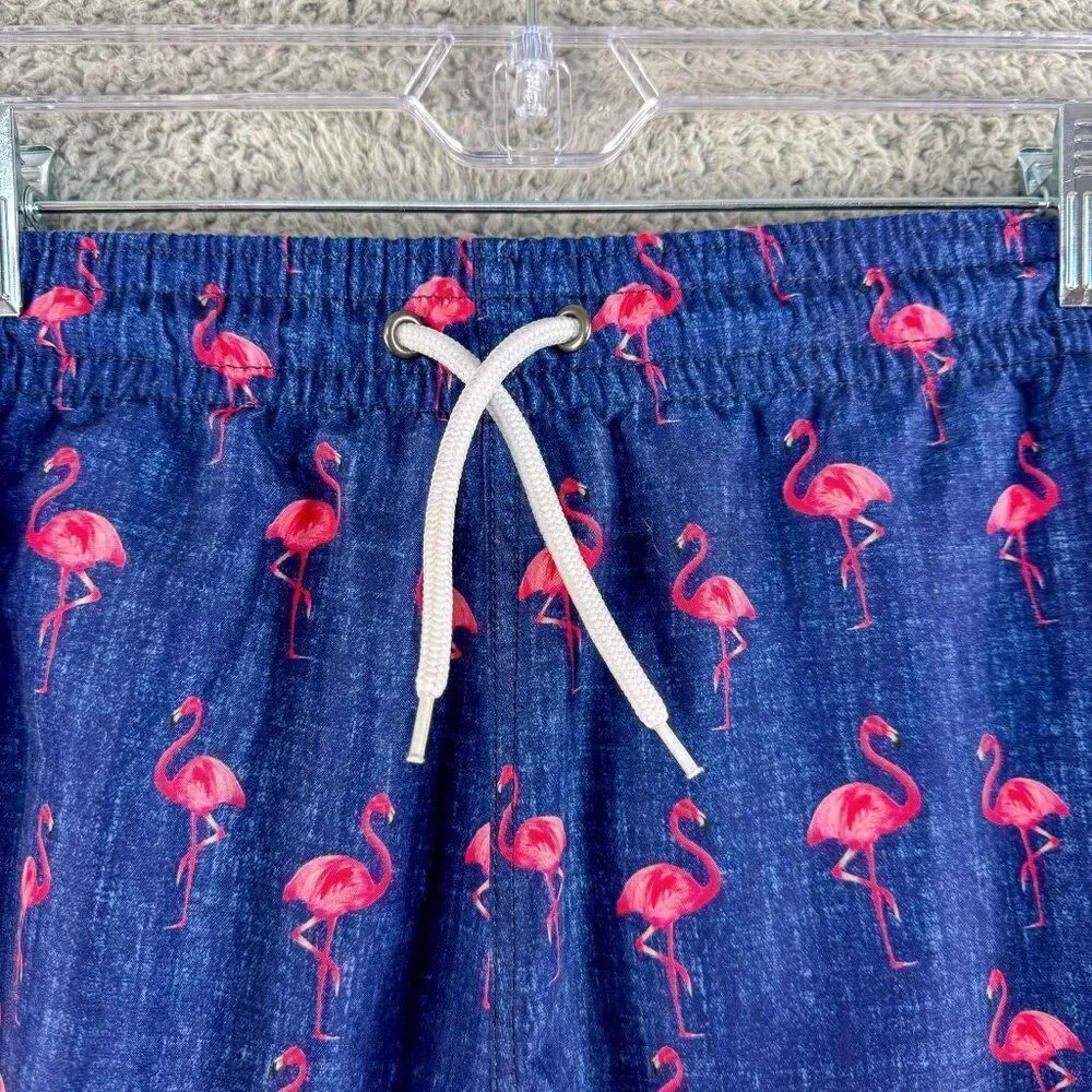 Trunks Flamingo Swim Shorts Mens Large Blue Pink Casual Swim Beach Pool QuickDry